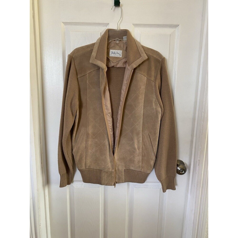 Vintage 1970's Mister Marr Leather and Knit Sweater Jacket Brown Tan Large